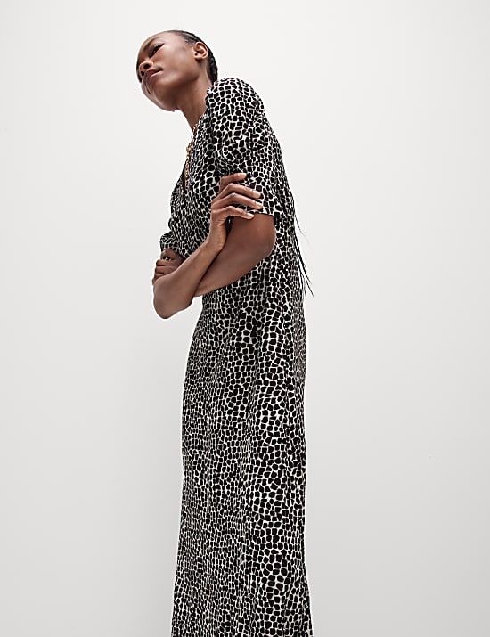 Printed V-Neck Midaxi Tea Dress