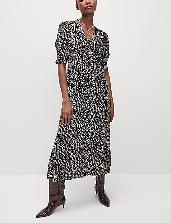 Printed V-Neck Midaxi Tea Dress