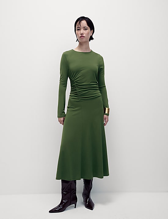 Jersey Round Neck Midaxi Column Dress FOREST GREEN M S HK