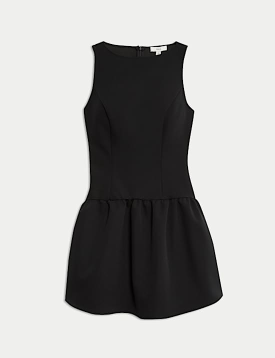 Round Neck Dropped Waist Mini Skater Dress