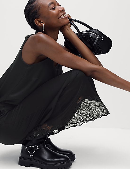 Satin Lace Midaxi Slip Skirt