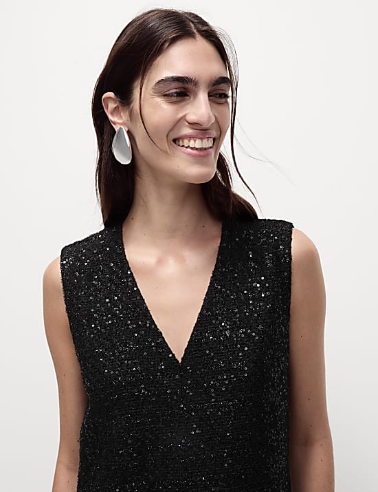 Sparkly V-Neck Mini Shift Dress