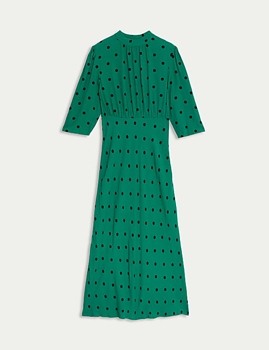 שמלת תה באורך מידקסי עם צווארון גבוה והדפס