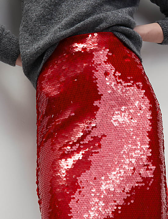 Falda maxi a media pierna de tubo con lentejuelas