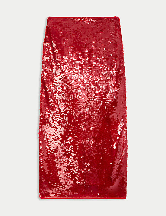 Falda maxi a media pierna de tubo con lentejuelas