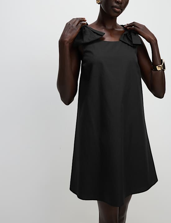 Pure Cotton Bow Detail Mini Column Dress
