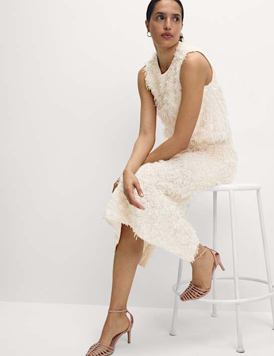 Disc Sequin Split Back Midi Pencil Skirt