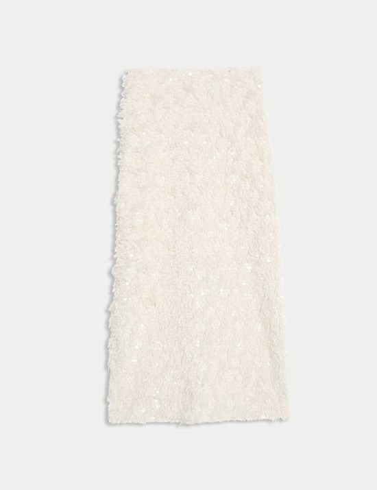 Disc Sequin Split Back Midi Pencil Skirt