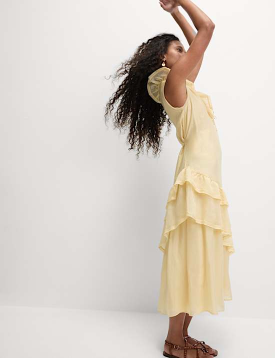 Robe colonne midi à volants en Lyocell