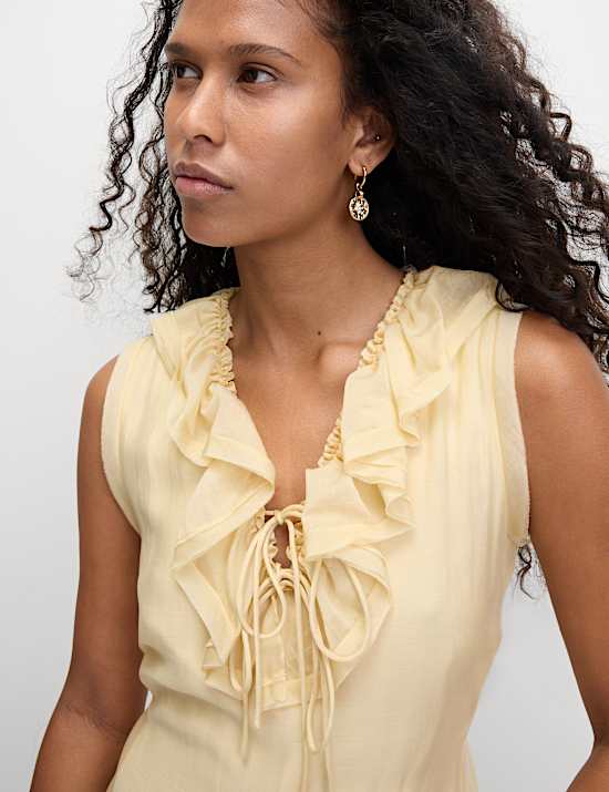 Lyocell Rich Ruffle Midi Column Dress