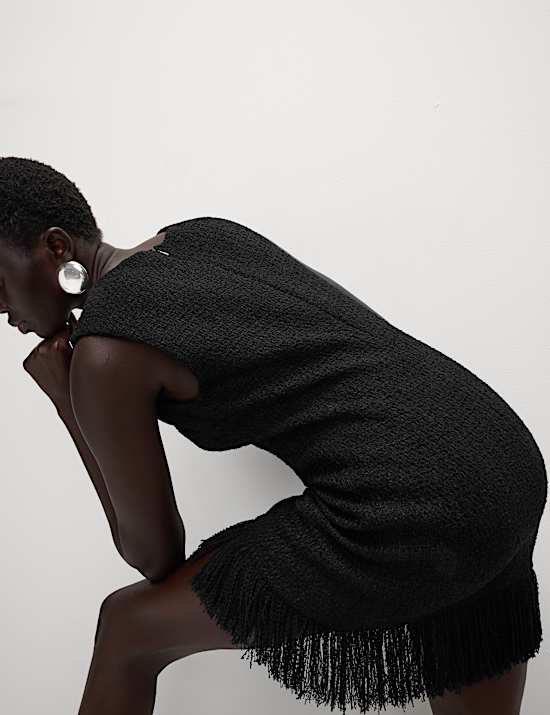 Textured Knitted Fringed Mini Dress