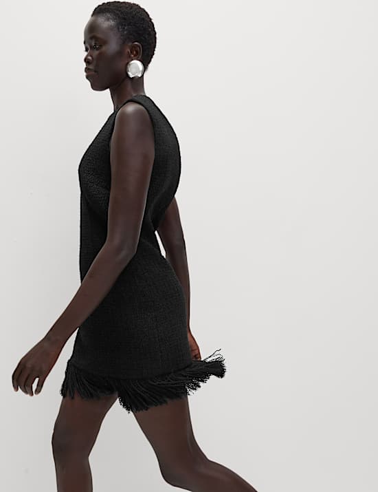 Textured Knitted Fringed Mini Dress