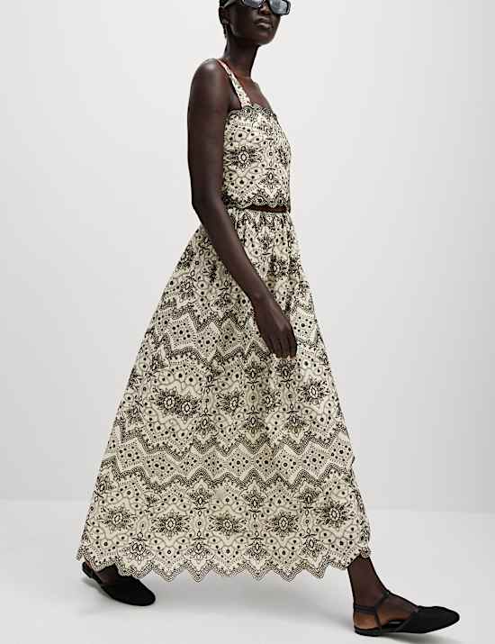 Pure Cotton Embroidered Maxi Circle Skirt