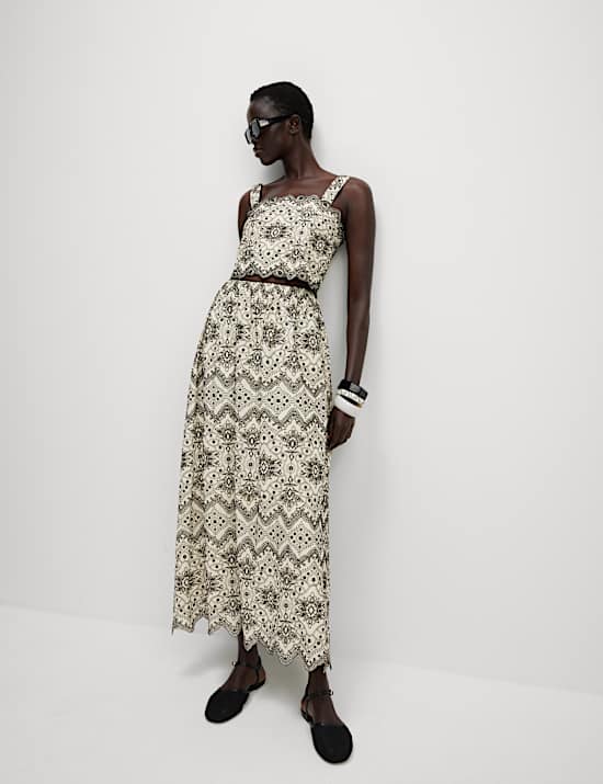 Pure Cotton Embroidered Maxi Circle Skirt