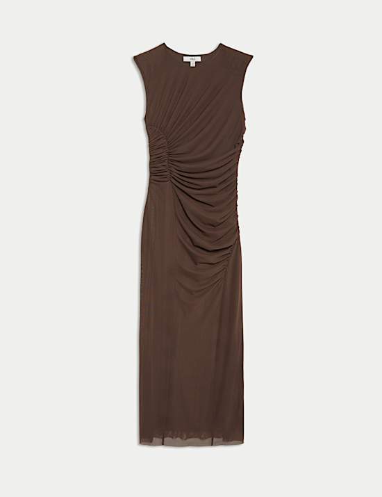 Mesh Ruched Midaxi Bodycon Dress