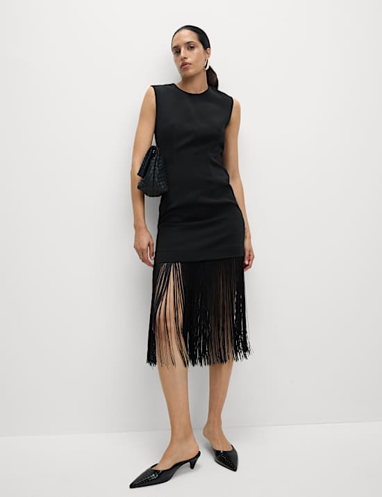 Fringe Detail Midi Column Dress