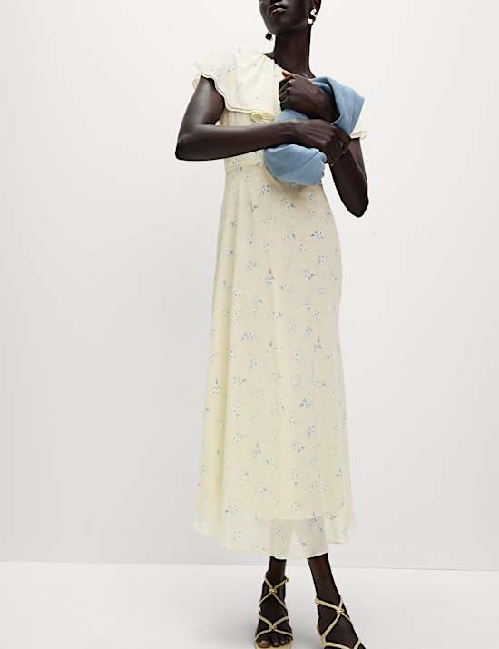 Printed Cape Detail Maxi Tea Dress