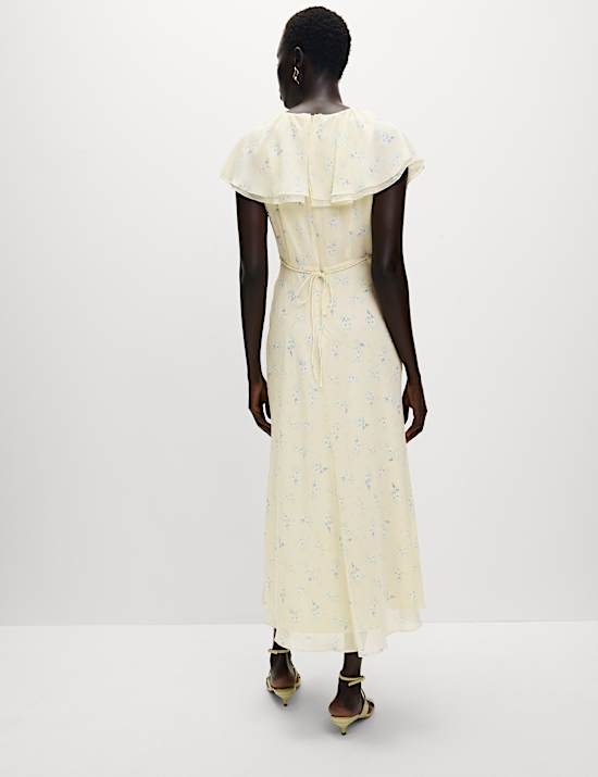 Printed Cape Detail Maxi Tea Dress