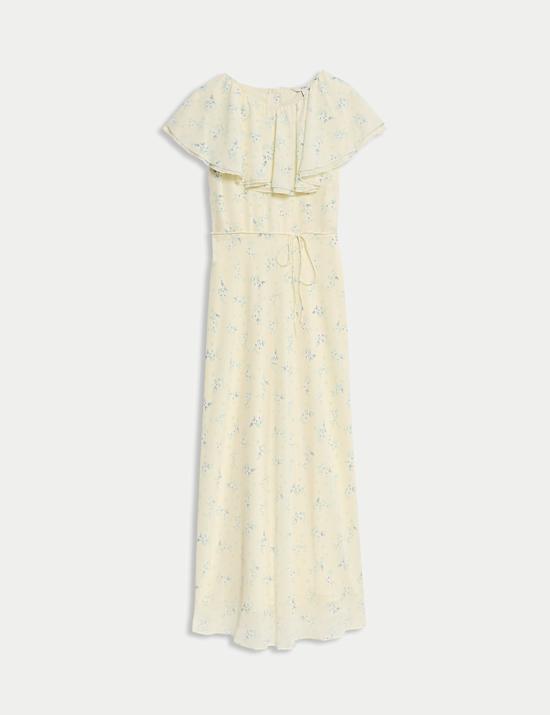 Printed Cape Detail Maxi Tea Dress