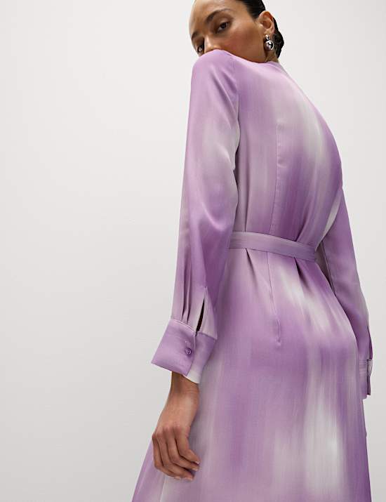 Satin Ombre Textured Midaxi Shirt Dress