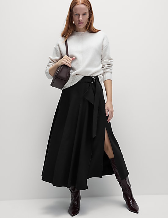 Midaxi-wikkelrok met plooien