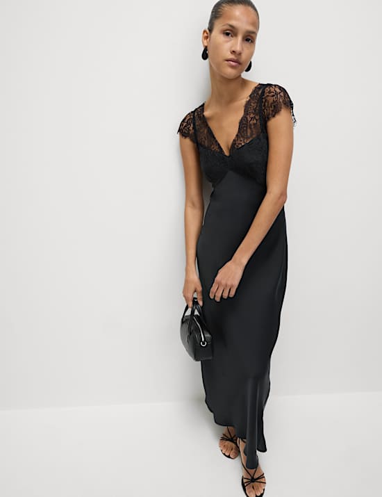 Lace V-Neck Midi Slip Dress