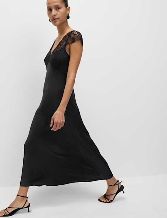 Lace V-Neck Midi Slip Dress