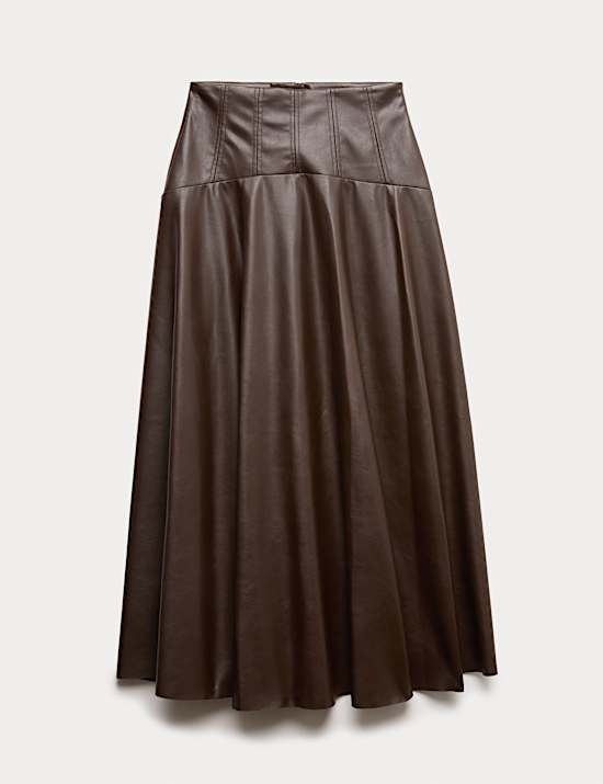 Leather Look Panelled Midaxi Skirt