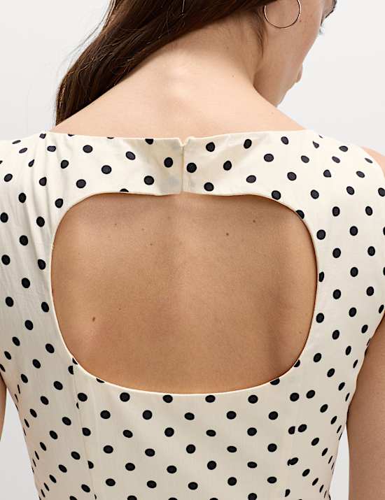 Polka Dot Round Neck Midaxi Waisted Dress