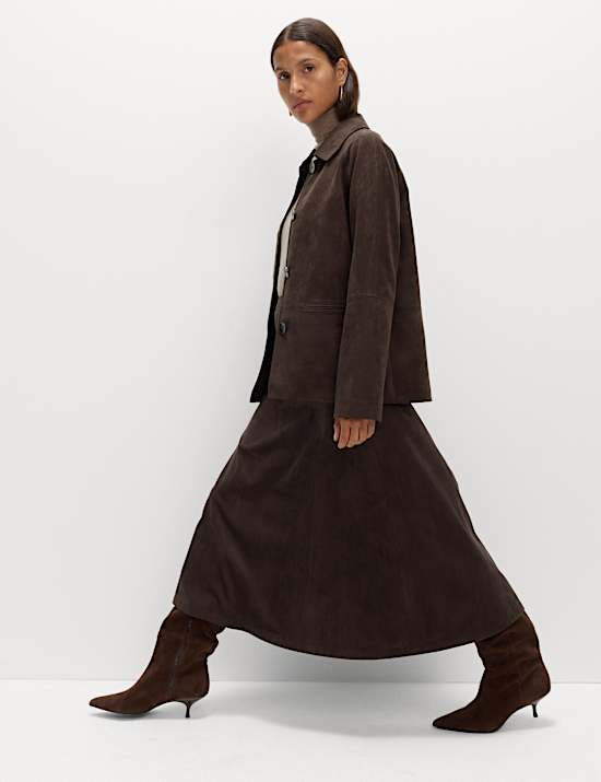Suèdette maxi-rok met A-lijn