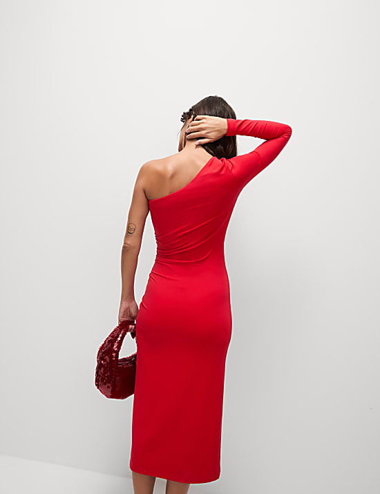 שמלת מידי צמודה עם כתף חשופה