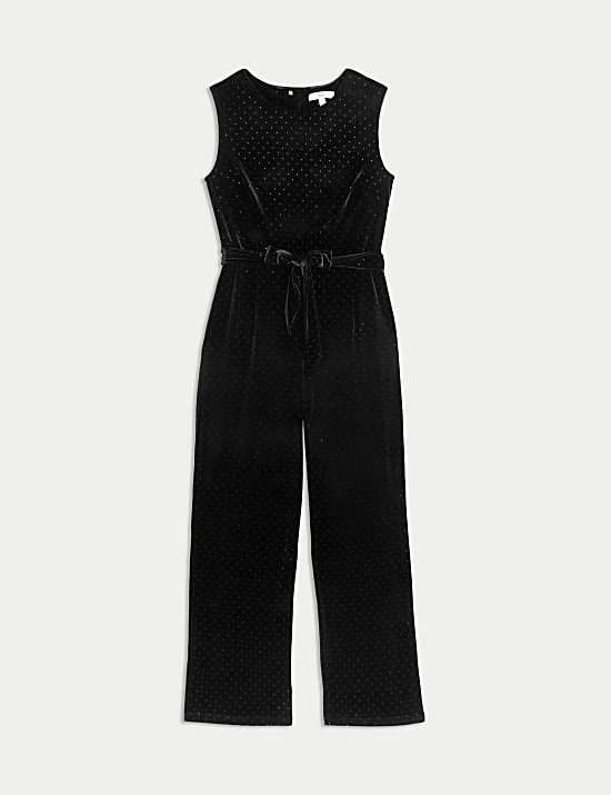 Velvet Embellished Tie Front Sleeveless Jumpsuit