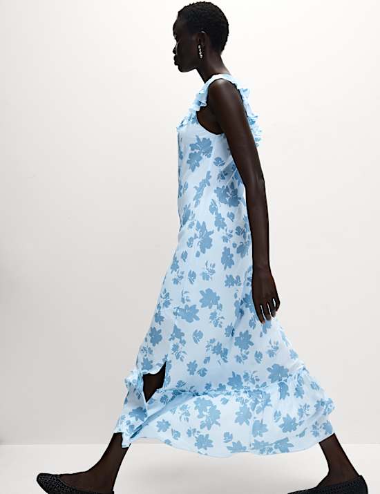 Floral Ruffle Midi Tiered Dress