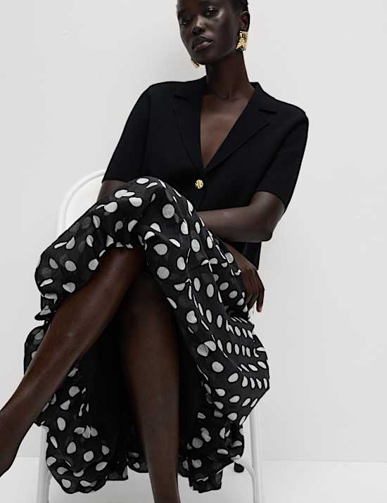 Lyocell Rich Polka Dot Midaxi A-Line Skirt