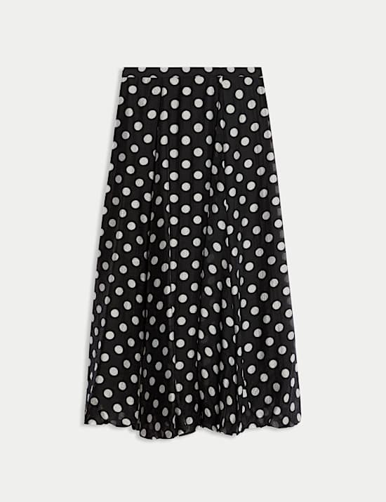 Lyocell Rich Polka Dot Midaxi A-Line Skirt