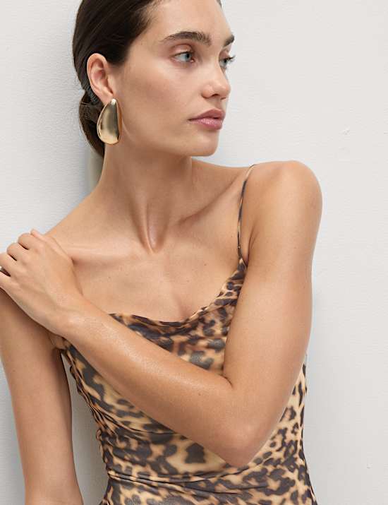 Geblümtes Midi-Bodycon-Trägerkleid aus Mesh