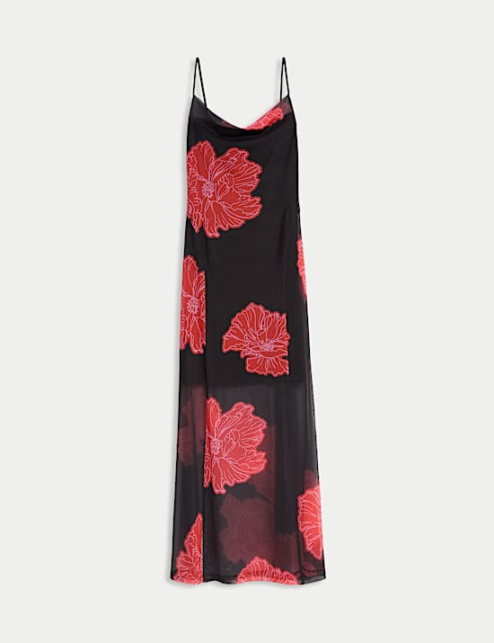 Geblümtes Midi-Bodycon-Trägerkleid aus Mesh