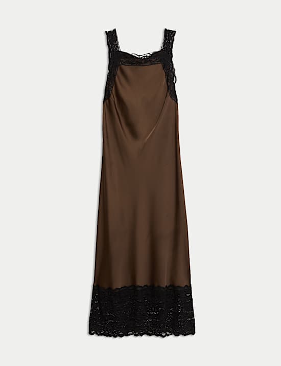 Satin Lace Square Neck Midaxi Slip Dress