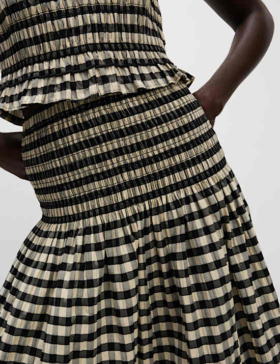 Midaxi-Trapezrock aus Baumwollmischgewebe mit Karomuster