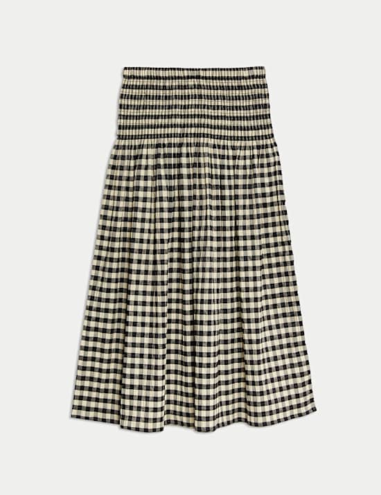 Midaxi-Trapezrock aus Baumwollmischgewebe mit Karomuster