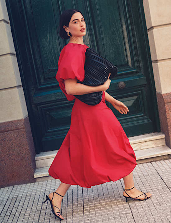 Pure Cotton Bubble Hem Midi Skirt