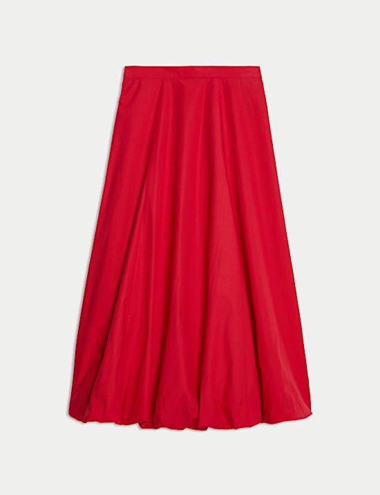 Pure Cotton Bubble Hem Midi Skirt