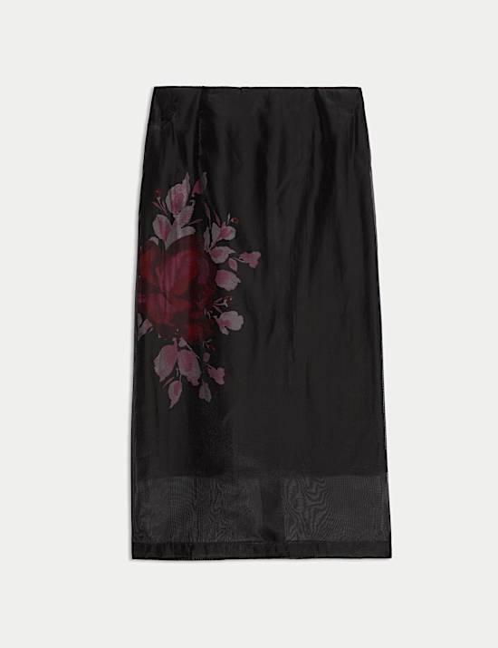 Organza Floral Midi Pencil Skirt