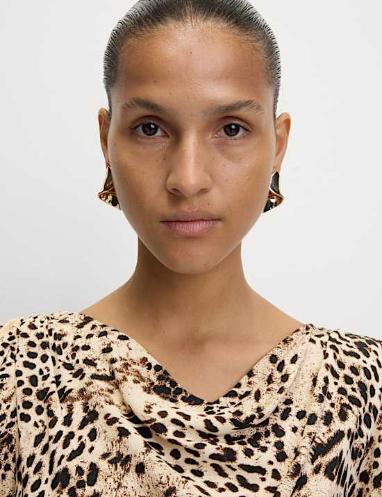 Animal Print Ruched Sleeve Midaxi Dress