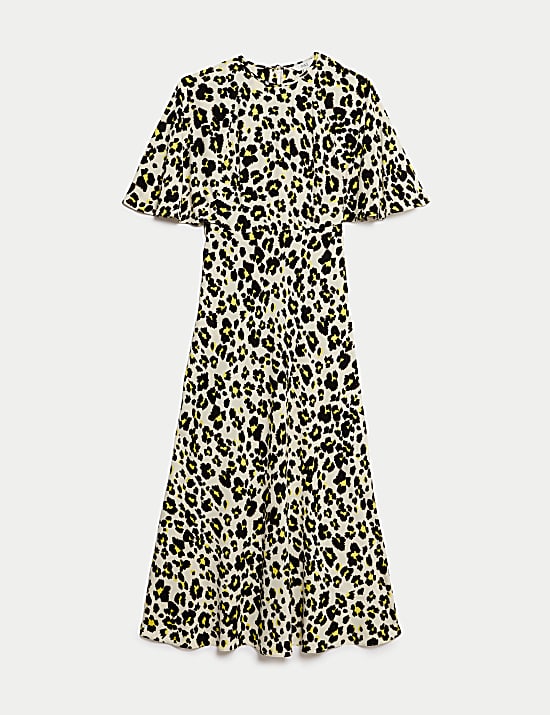 Printed Round Neck Cape Sleeve Midaxi Tea Dress