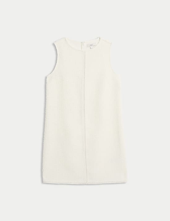 Textured Mini Shift Dress with Wool