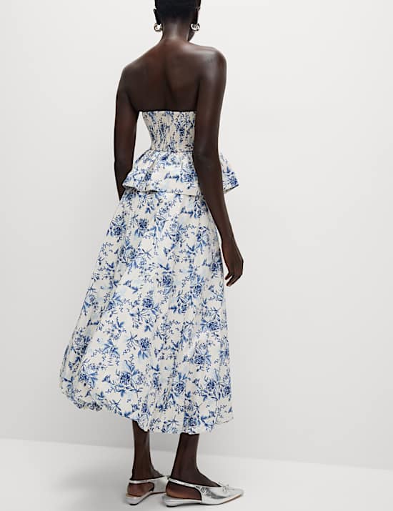 Μίντι-μάξι φλοράλ φούστα με φραμπαλάδες στο στρίφωμα από 100% βαμβάκι