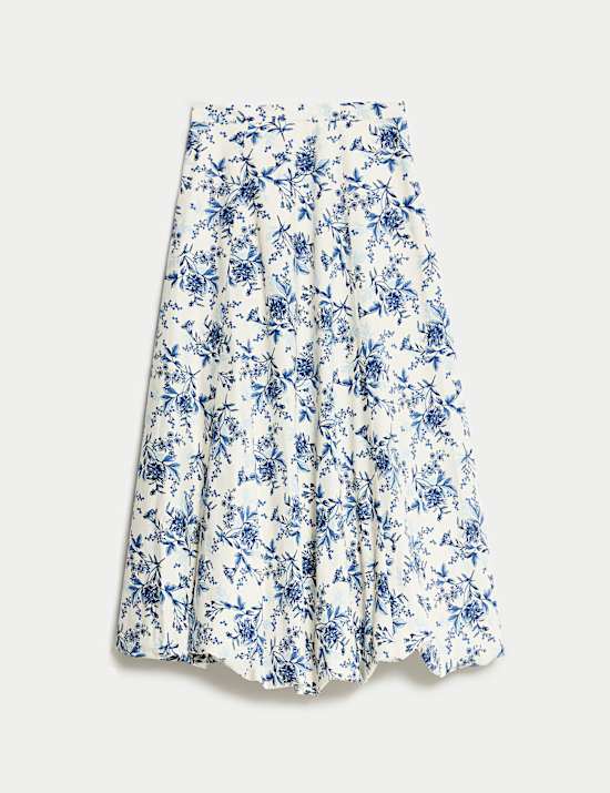 Μίντι-μάξι φλοράλ φούστα με φραμπαλάδες στο στρίφωμα από 100% βαμβάκι