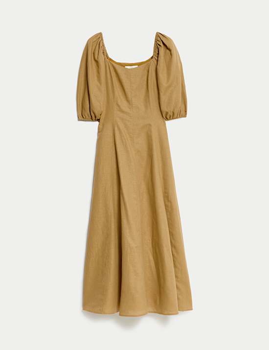 PLAIN LINEN SQUARE NECK DRESS