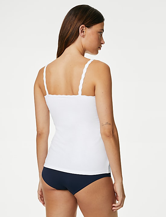 3pk Cotton Rich Lace Trim Vests